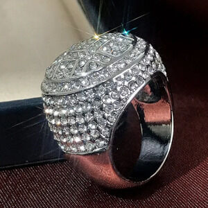💝Fashion Luxury Full Crystal Zircon 925 Silver Plated Ring for MenUNVN12…